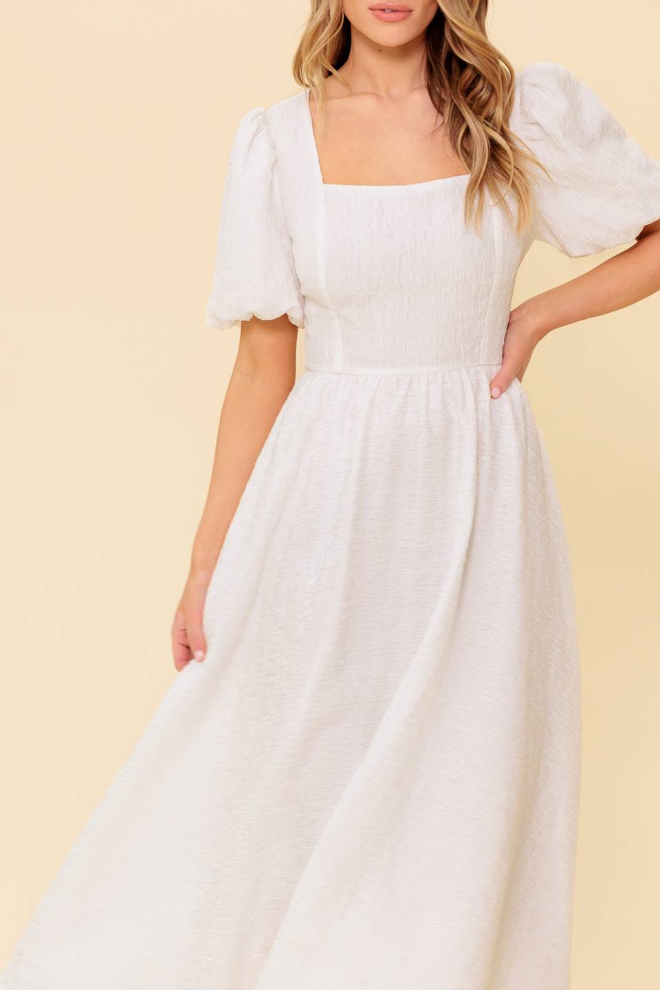 SLEEK DEDICATION IVORY WOVEN MDI DRESS Flying Tomato
